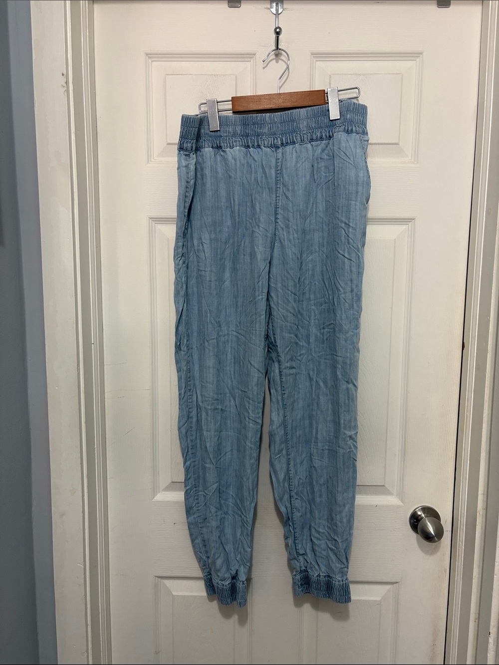 TNA Light Blue Elastic-Waist Denim Jogger Pants